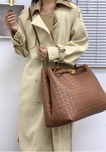 Allegria Woven XL Large Leather Shoulder Bag Brown