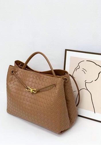 Allegria Woven XL Large Leather Shoulder Bag Brown