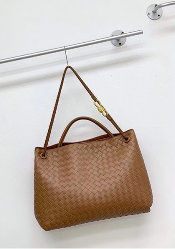 Allegria Woven XL Large Leather Shoulder Bag Brown