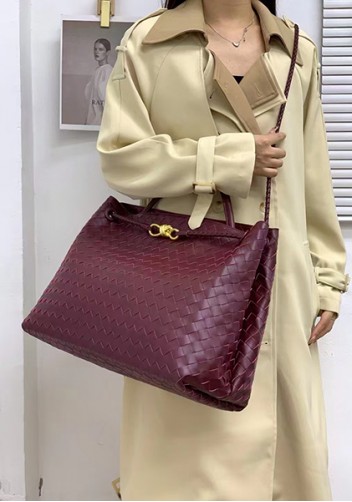 Allegria Woven XL Large Leather Shoulder Bag Burgundy