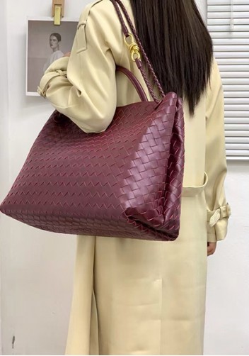 Allegria Woven XL Large Leather Shoulder Bag Burgundy