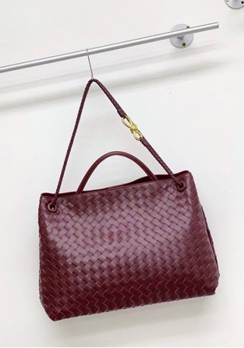 Allegria Woven XL Large Leather Shoulder Bag Burgundy