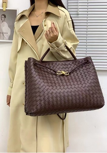 Allegria Woven XL Large Leather Shoulder Bag Choco