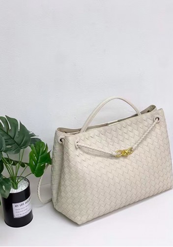 Allegria Woven XL Large Leather Shoulder Bag Cream