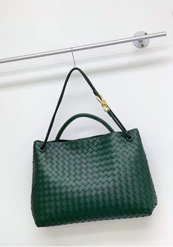 Allegria Woven XL Large Leather Shoulder Bag Green