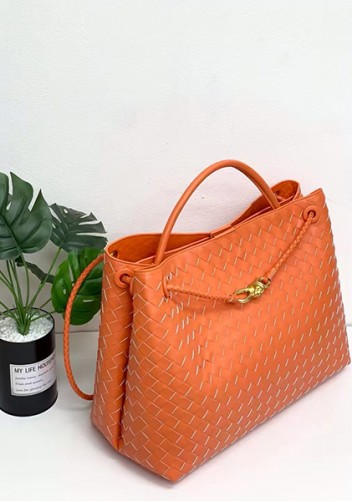 Allegria Woven XL Large Leather Shoulder Bag Orange