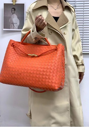 Allegria Woven XL Large Leather Shoulder Bag Orange