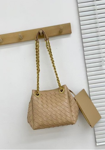 Mia Chute Woven Leather Small Shoulder Bag Beige