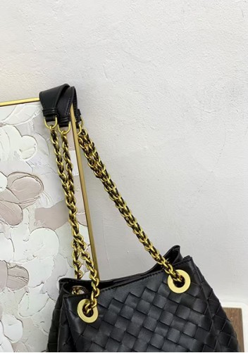 Mia Chute Woven Leather Small Shoulder Bag Black