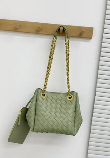 Mia Chute Woven Leather Small Shoulder Bag Cave Green
