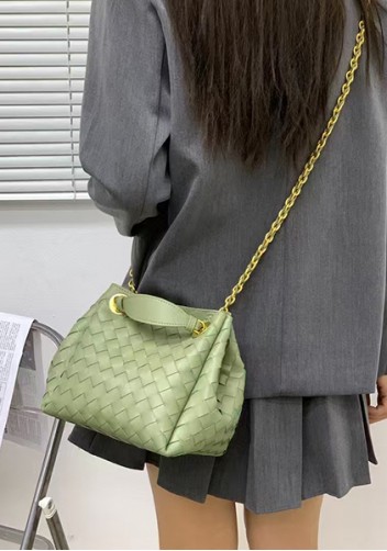 Mia Chute Woven Leather Small Shoulder Bag Cave Green