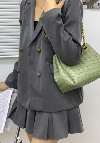 Mia Chute Woven Leather Small Shoulder Bag Cave Green