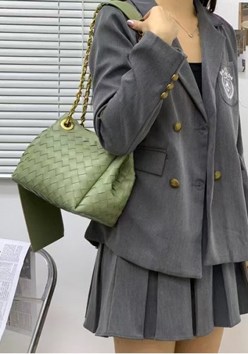 Mia Chute Woven Leather Small Shoulder Bag Cave Green