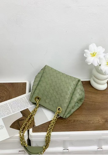 Mia Chute Woven Leather Small Shoulder Bag Cave Green