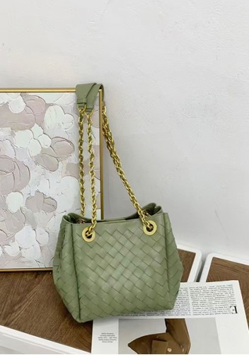 Mia Chute Woven Leather Small Shoulder Bag Cave Green