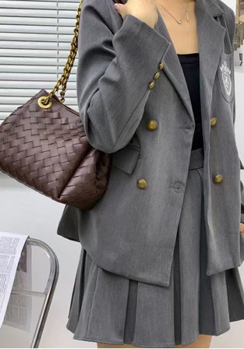 Mia Chute Woven Leather Small Shoulder Bag Coffee