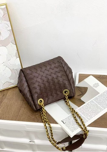Mia Chute Woven Leather Small Shoulder Bag Coffee
