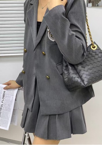Mia Chute Woven Leather Small Shoulder Bag Grey