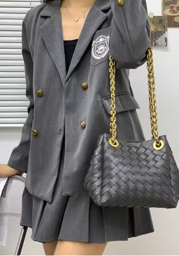 Mia Chute Woven Leather Small Shoulder Bag Grey