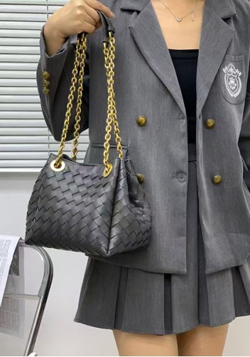 Mia Chute Woven Leather Small Shoulder Bag Grey