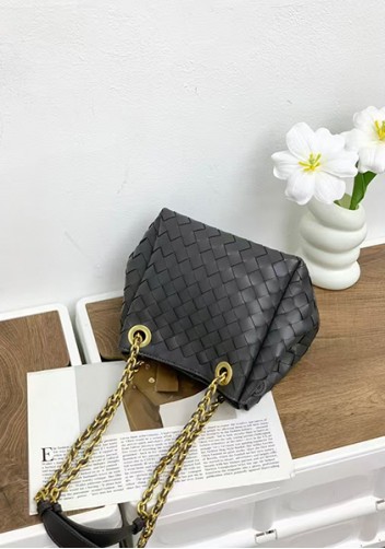 Mia Chute Woven Leather Small Shoulder Bag Grey