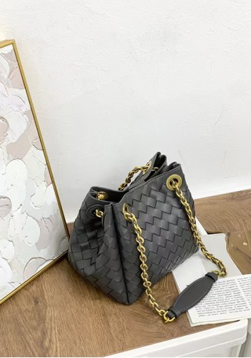 Mia Chute Woven Leather Small Shoulder Bag Grey