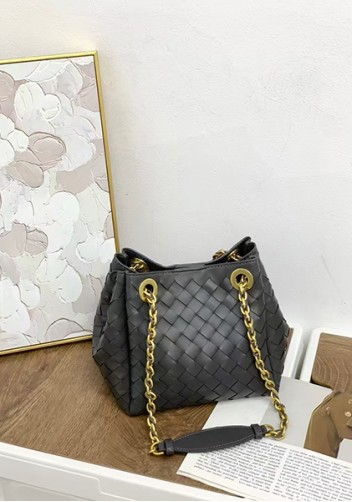 Mia Chute Woven Leather Small Shoulder Bag Grey