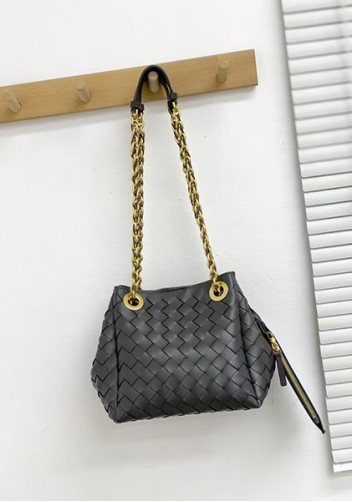 Mia Chute Woven Leather Small Shoulder Bag Grey