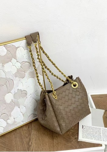 Mia Chute Woven Leather Small Shoulder Bag Pinecone Brown