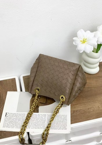 Mia Chute Woven Leather Small Shoulder Bag Pinecone Brown