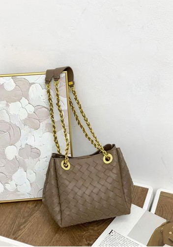 Mia Chute Woven Leather Small Shoulder Bag Pinecone Brown