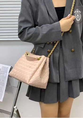 Mia Chute Woven Leather Small Shoulder Bag Pink