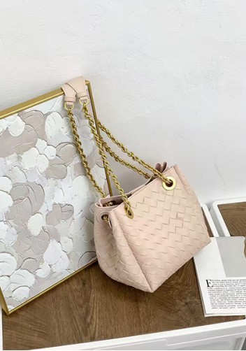 Mia Chute Woven Leather Small Shoulder Bag Pink