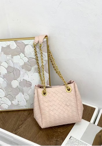 Mia Chute Woven Leather Small Shoulder Bag Pink