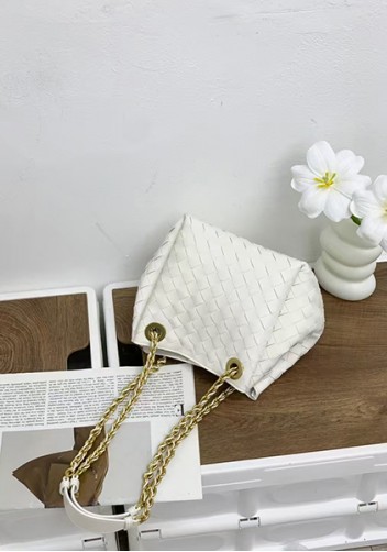 Mia Chute Woven Leather Small Shoulder Bag White