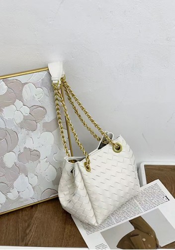 Mia Chute Woven Leather Small Shoulder Bag White