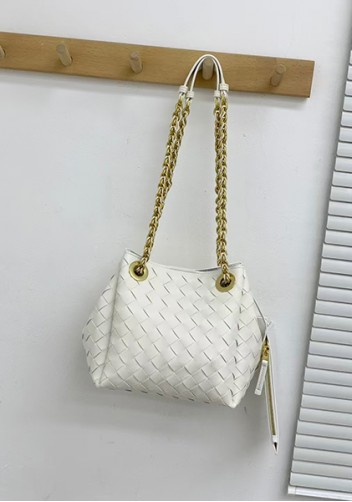 Mia Chute Woven Leather Small Shoulder Bag White