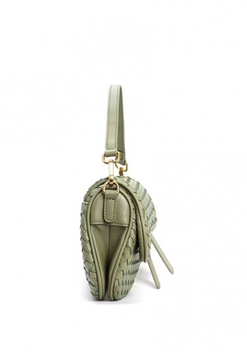 Mia Saddle Woven Leather Shoulder Bag Cave Green