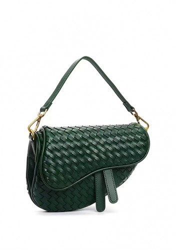 Mia Saddle Woven Leather Shoulder Bag Green