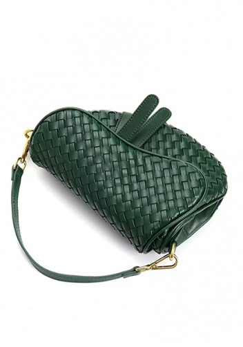 Mia Saddle Woven Leather Shoulder Bag Green