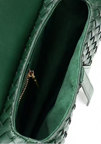 Mia Saddle Woven Leather Shoulder Bag Green