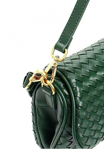 Mia Saddle Woven Leather Shoulder Bag Green
