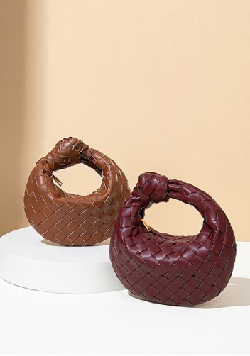 Dina Candy Knotted Intrecciato Vegan Leather Bag Wine