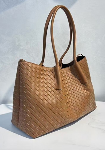 Mia Gallery Woven Leather Shoulder Large Bag Camel