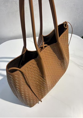 Mia Gallery Woven Leather Shoulder Large Bag Camel