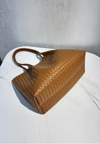 Mia Gallery Woven Leather Shoulder Large Bag Camel