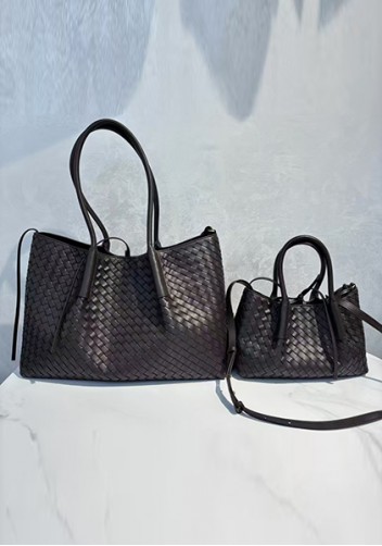 Mia Gallery Woven Leather Shoulder Large Bag Coffee