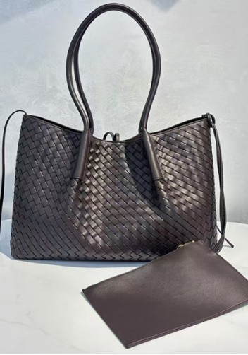Mia Gallery Woven Leather Shoulder Large Bag Coffee