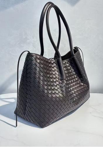 Mia Gallery Woven Leather Shoulder Large Bag Coffee