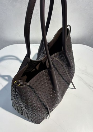 Mia Gallery Woven Leather Shoulder Large Bag Coffee